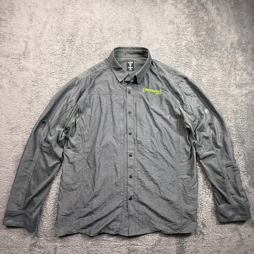 Kuhl Airspeed Button Shirt Roll Tab Sleeves Ironman 4x4 Logo Gray Mens XL Hiking
